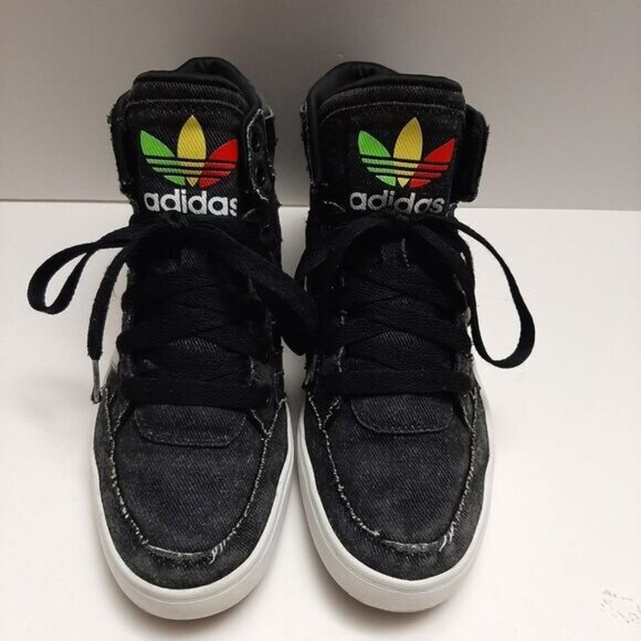 ADIDAS / Canvas Rasta Logo Sneaker Shoes Black Youth V21148 Sz 6 - Picture 5 of 15